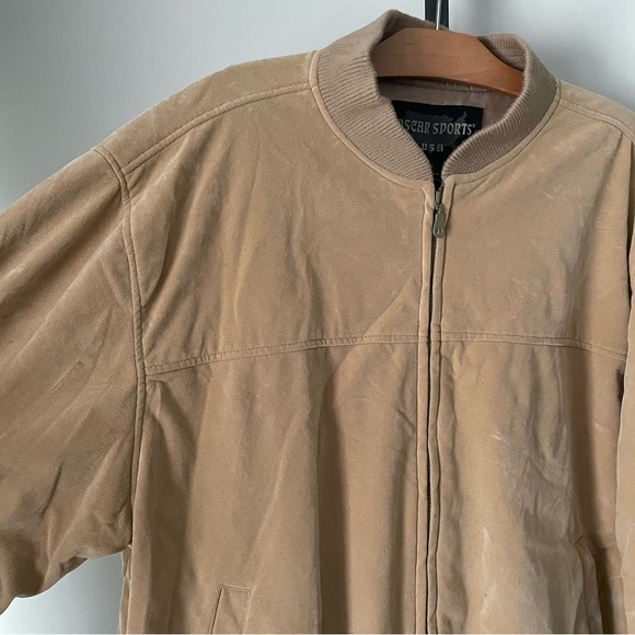 Vintage USA Bomber Jacket Tan By Oscar Sports USA Men’s Plus Size 2XL - Picture 3 of 9